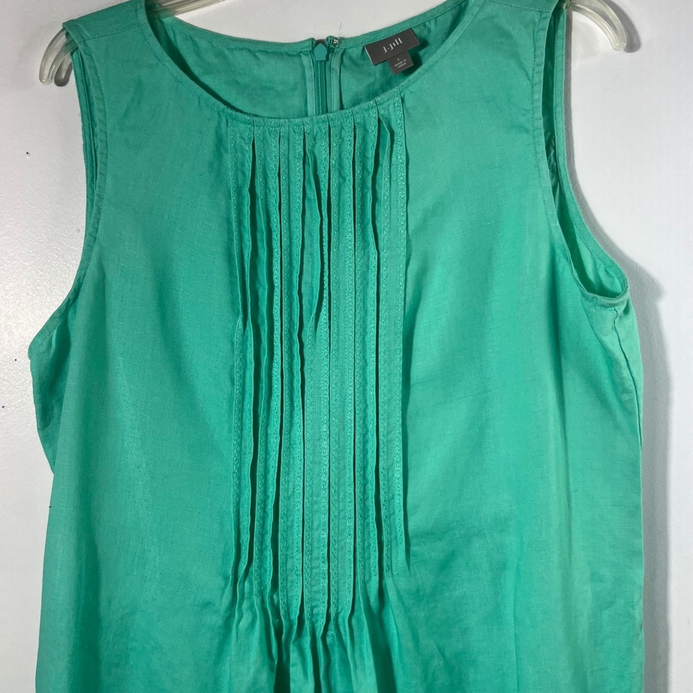 Womens J Jill Sleeveless Pleat Top Linen Midi Dress Green L - Picture 4 of 8